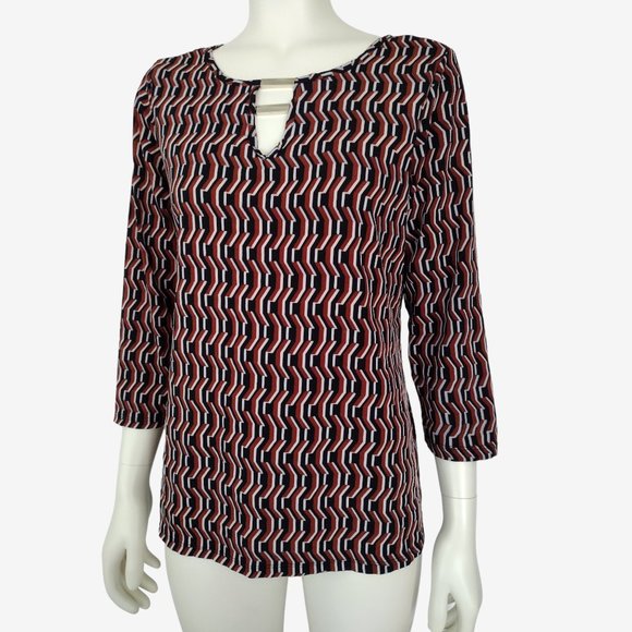 BY Design Geometric Multicolored Textured 3/4 Sleeve Stretch Blouse Size M - Picture 3 of 11